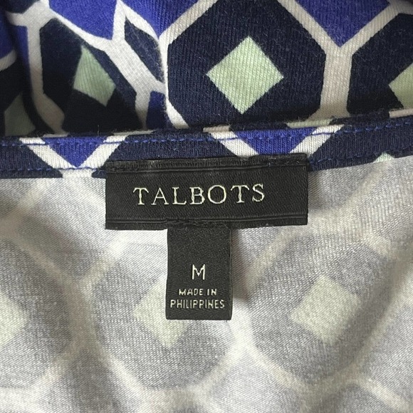 Talbots  A-Line Dress Women's Size M Stretch Knit Belted Geo Print Navy Purple - Picture 7 of 8